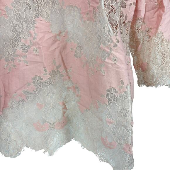 Linea by Louis Dell'Olio Pink Lace Sheer 3/4 Sleeve Womens Top Shirt sz 14 - Picture 11 of 16